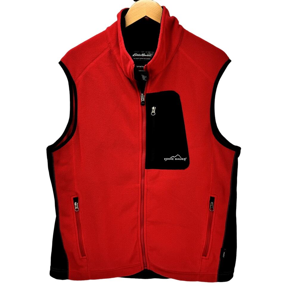 Eddie Bauer Jacket Mens Large Red‎ 365 Windcutter Fleece Full Zip Vest Outdoor